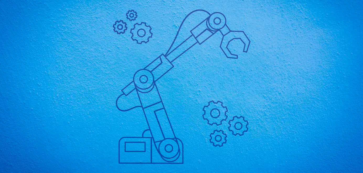 Outline of crane and gears on blue background. Programs for Scouts - Scouts BSA Robotics Workshop